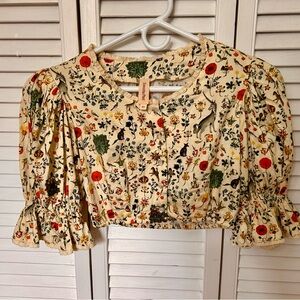 Samantha Pleet Lovelace Blouse - Cream Floral Crop Top